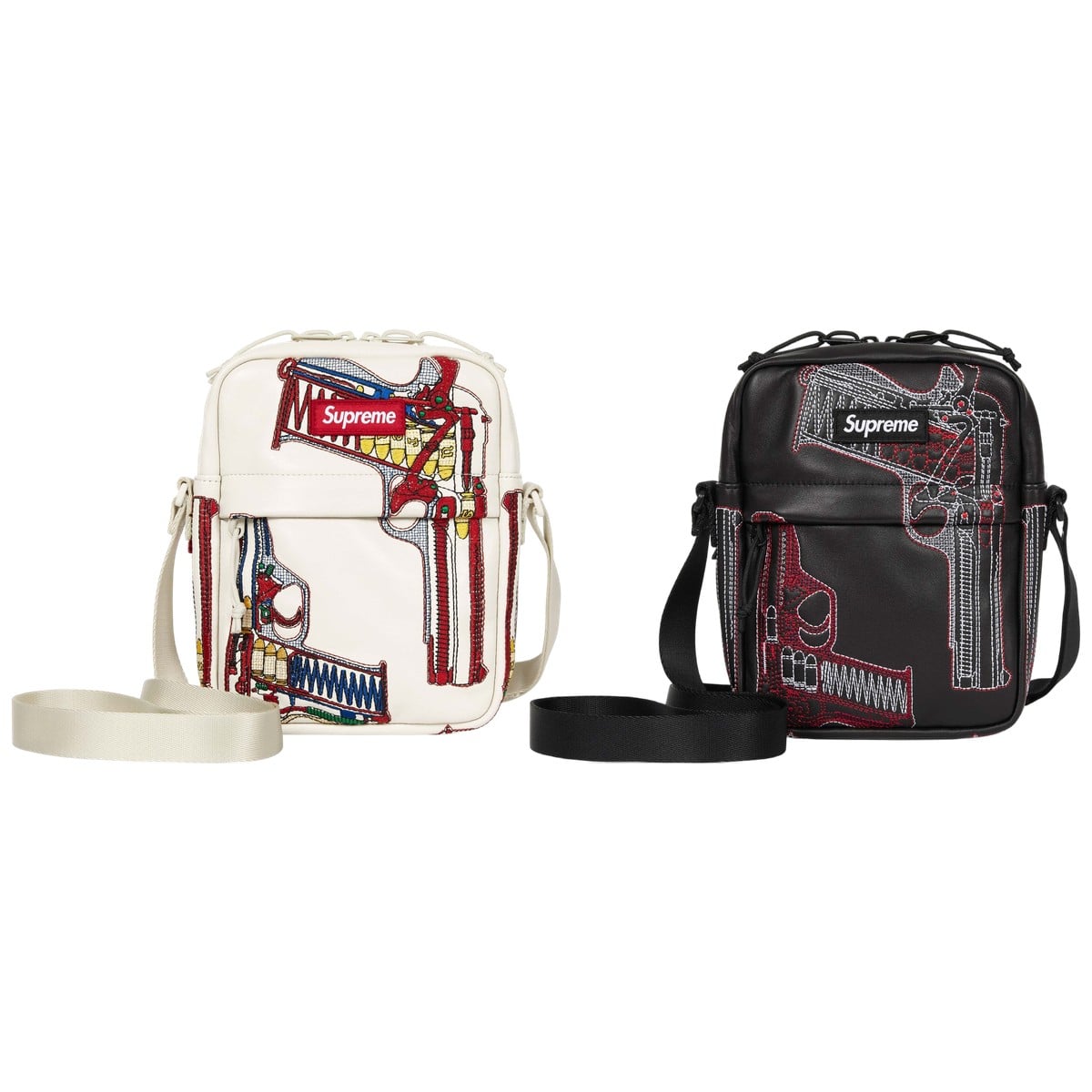 Guns Embroidered Leather Shoulder Bag